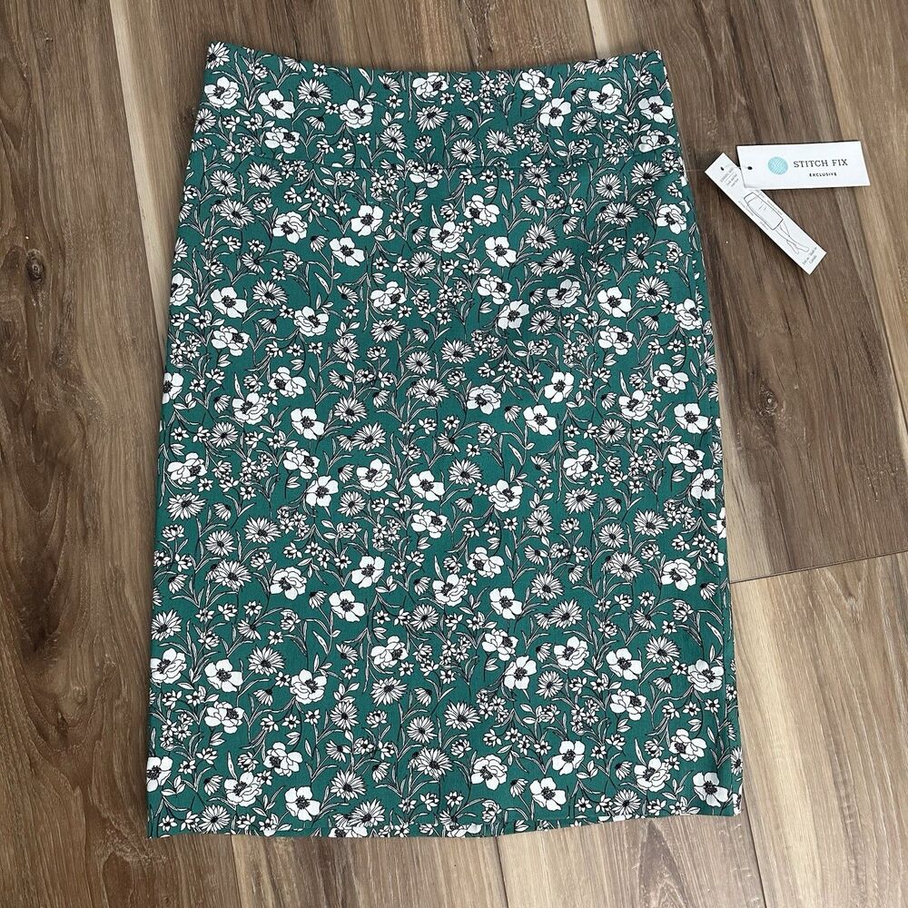 Margaret M Green Floral Pencil Skirt Stitch Fix Exclusive Slimming Size XS NWT